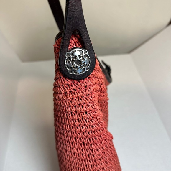 Brighton Terracotta Woven Straw Heart Shoulder Bag Leather Trim Silver Hrt Charm - Picture 9 of 12